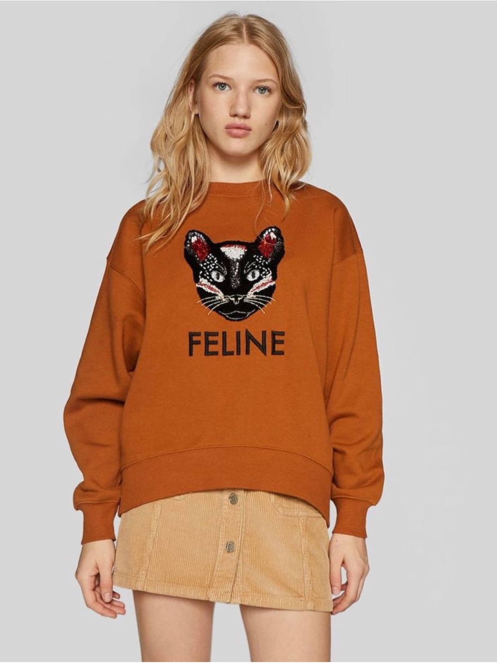 Stradivarius ASOS Cat Feline Oversized Crew Neck Fall Sweatshirt Size M